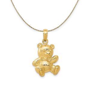 14k Yellow Gold 2D Teddy Bear Pendant, 13 x 22mm Necklace - 16 Inch